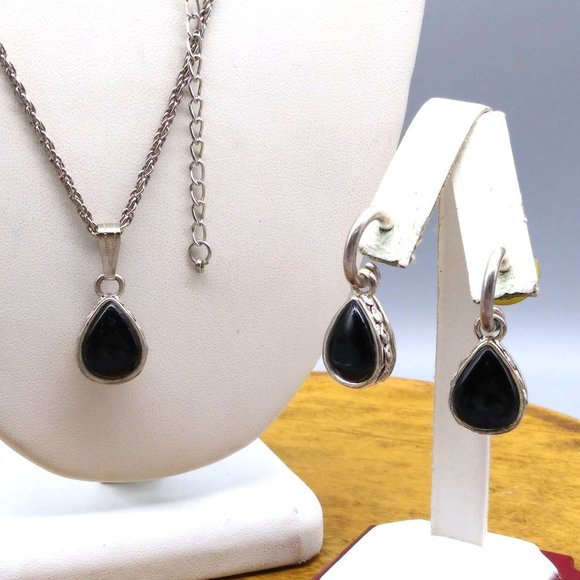 Vintage Reversible Teardrop Pendant and Hoop Earrings with Removeable Dangles - Picture 1 of 6